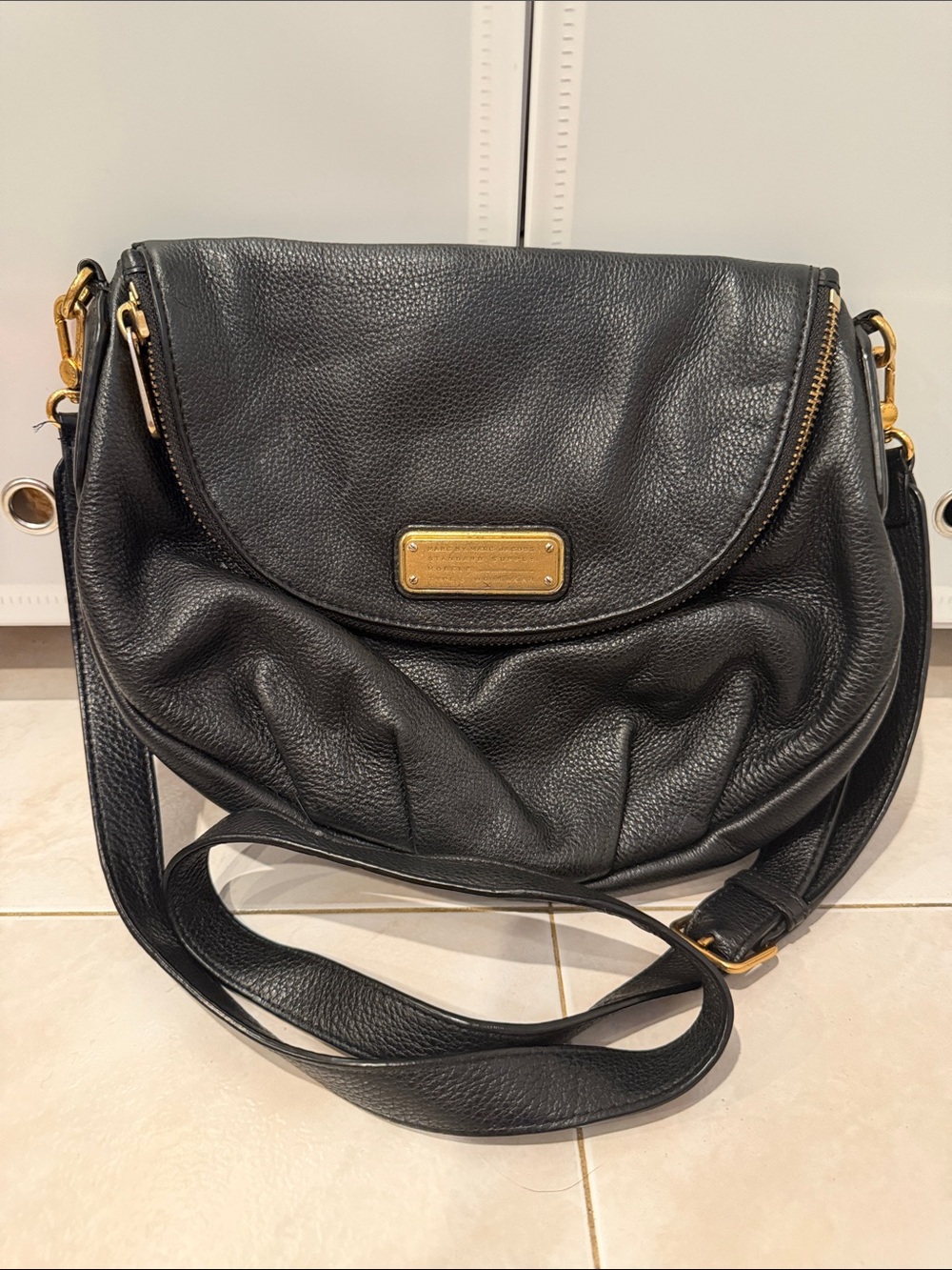Marc by Marc Jacobs Black Leather Crossbody Bag with Gold Hardware